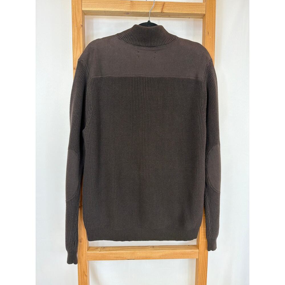 Vintage Chaps Brown Knit Zip-Up Jacket with Felt Elbow Patches Large - Picture 4 of 10